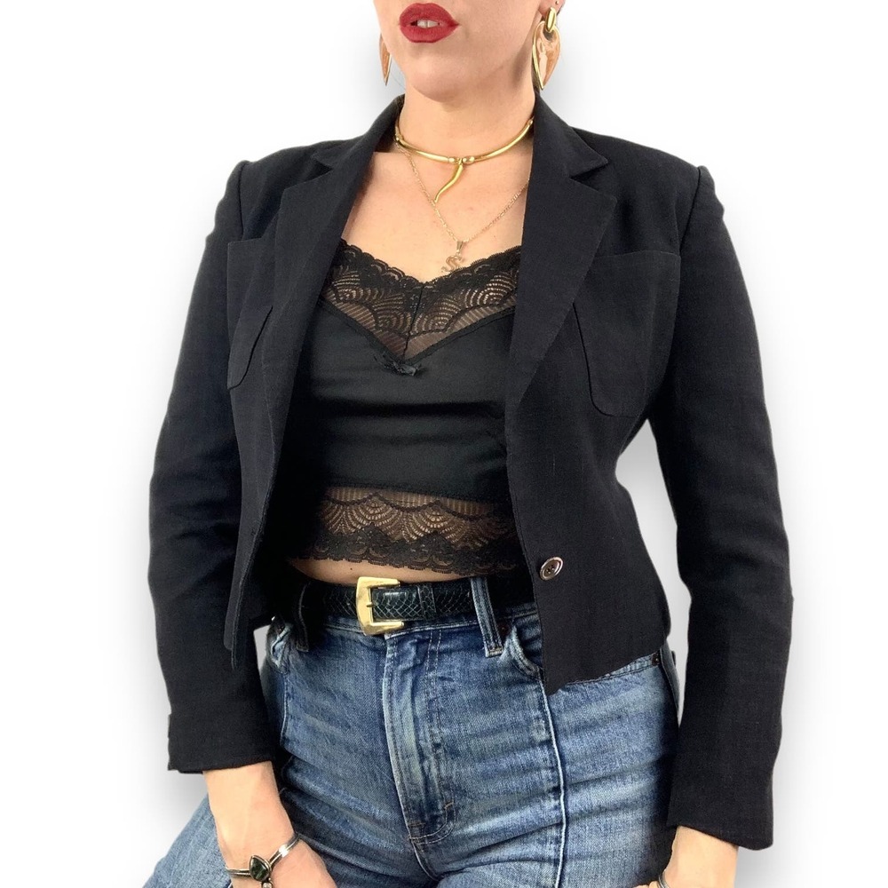 Vintage CHRISTIAN DIOR cropped rayon linen blazer jacket